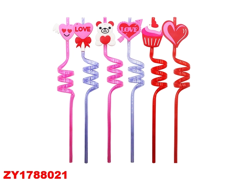 Valentine's Day Spiral Cartoon Straws Set 